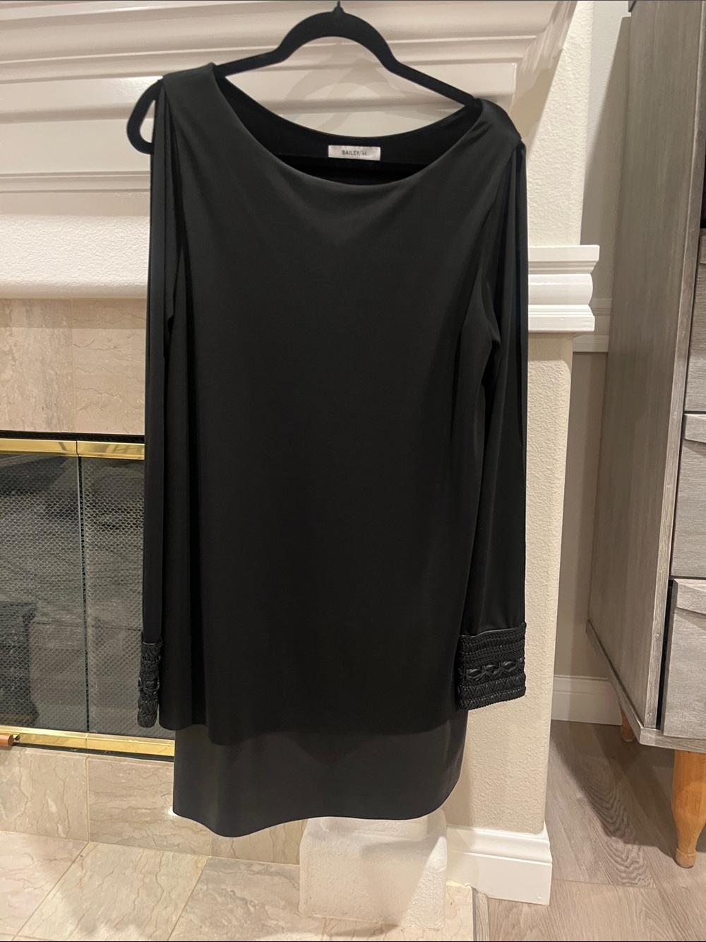 Bailey 44 Black Long-Sleeve Shift Dress with Beaded Cuffs